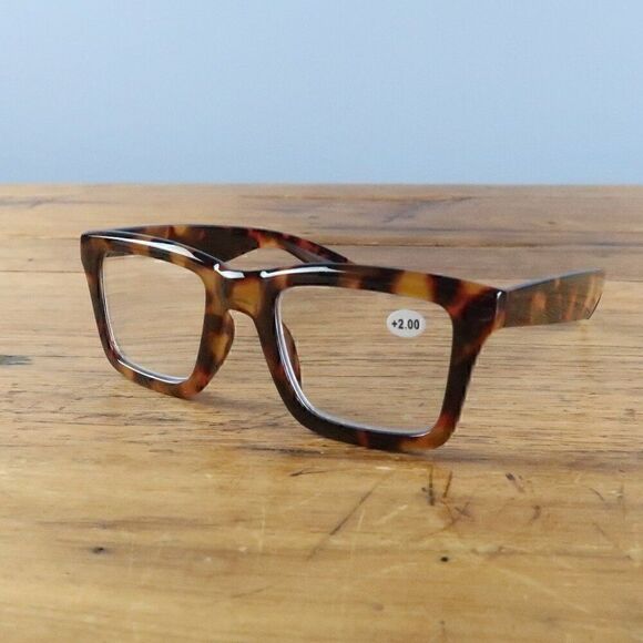 RETRO TRENDY BROWN TORTOISESHELL READER GLASSES +2.00 NWT - Picture 1 of 4
